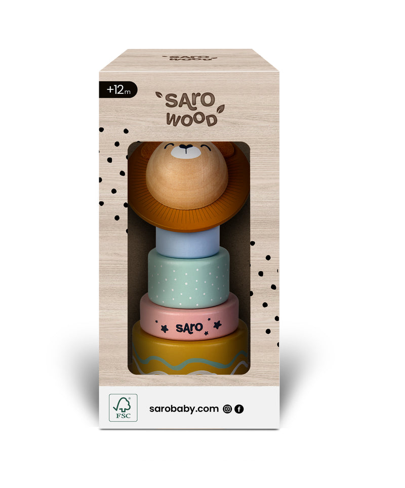 -SARO BABY WOODEN STACKING TOY 木製小獅疊疊樂