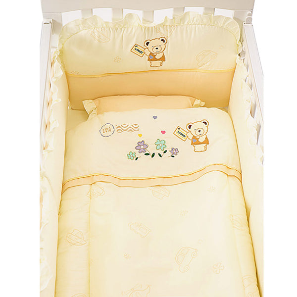 愛心熊 6件嬰兒床上套裝 L (米色)