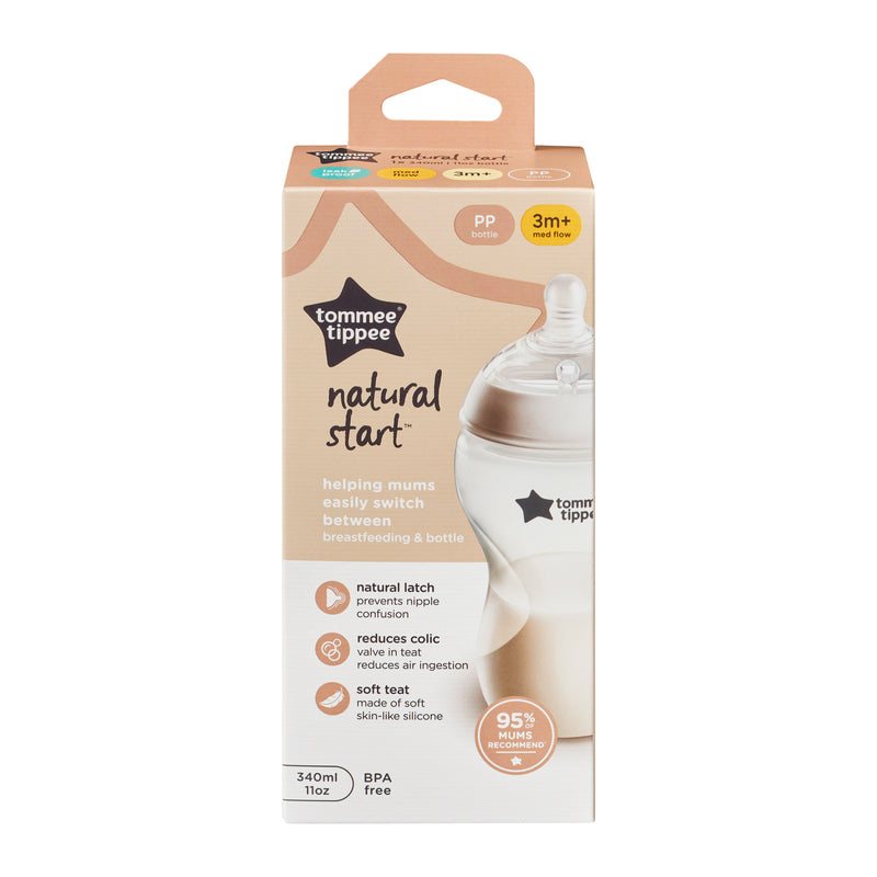 【公價貨品】TOMMEE Natural Start PP 340ml 奶瓶附超柔軟中流量奶嘴