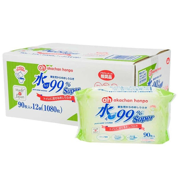 【原箱優惠】 AKACHAN 99% 超純水嬰兒濕紙巾 (可沖入馬桶) 90片 x 12包