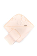 BAMBOOM 嬰兒連帽浴巾連沐浴手套75X75CM-河馬/蜜桃粉