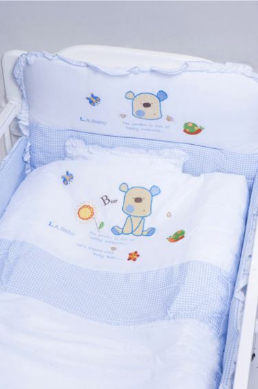 向日葵花園7件嬰兒床上套裝 L (米白/藍色)