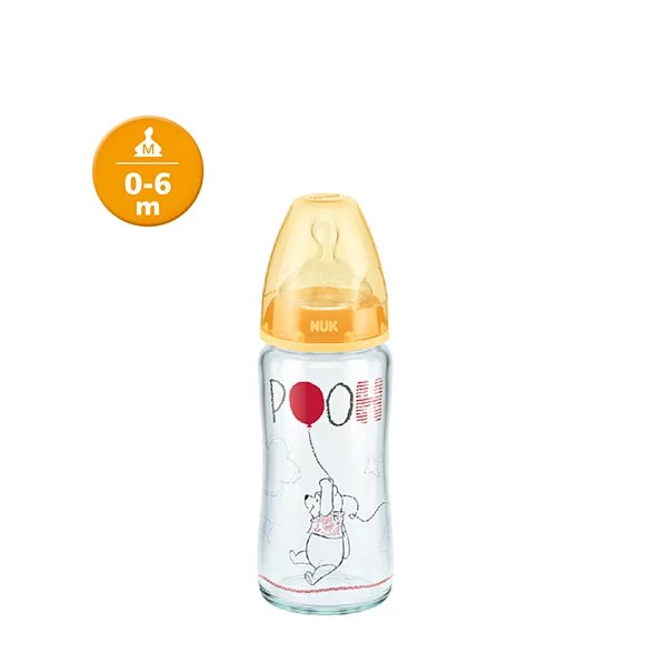 【公價貨品】迪士尼小熊維尼240ML寬口玻璃奶瓶/矽膠奶咀