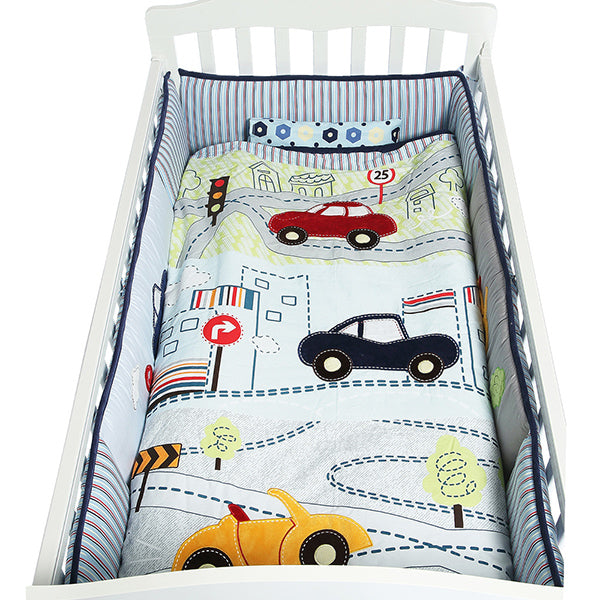 城市小汽車7件嬰兒床上套裝 M (深藍)