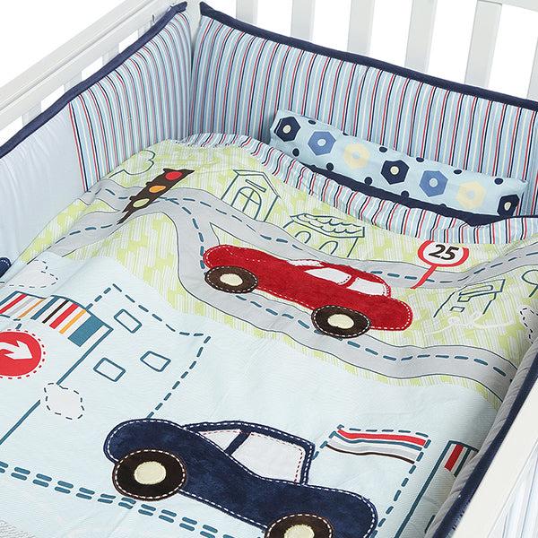 城市小汽車7件嬰兒床上套裝 M (深藍)