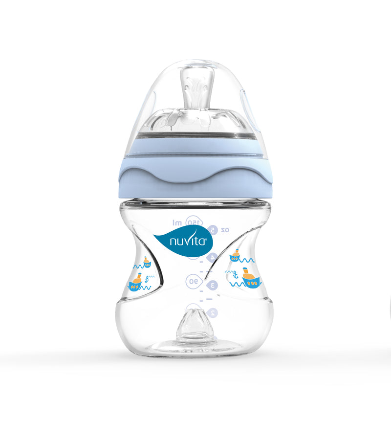 防脹氣奶瓶配全矽膠奶咀150ml (顏色隨機)