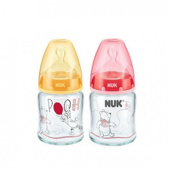 【公價貨品】迪士尼小熊維尼120ML寬口玻璃奶瓶/矽膠奶咀 (顏色隨機)