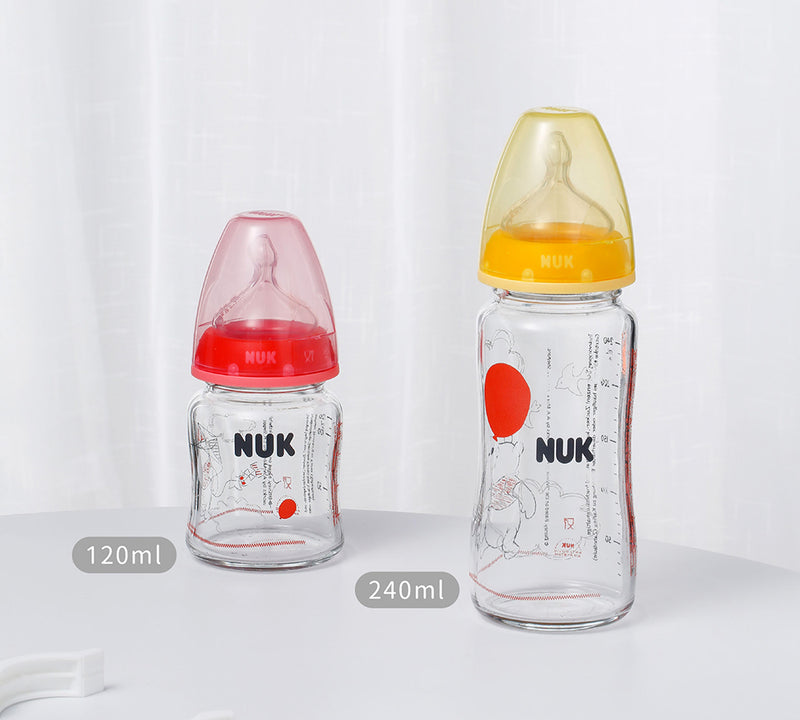 【公價貨品】迪士尼小熊維尼120ML寬口玻璃奶瓶/矽膠奶咀 (顏色隨機)